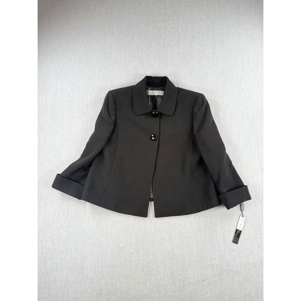 Tahari Arthur S. Levine ELOY Black Cropped Jacket Peter Pan Collar Sz 10 NWT